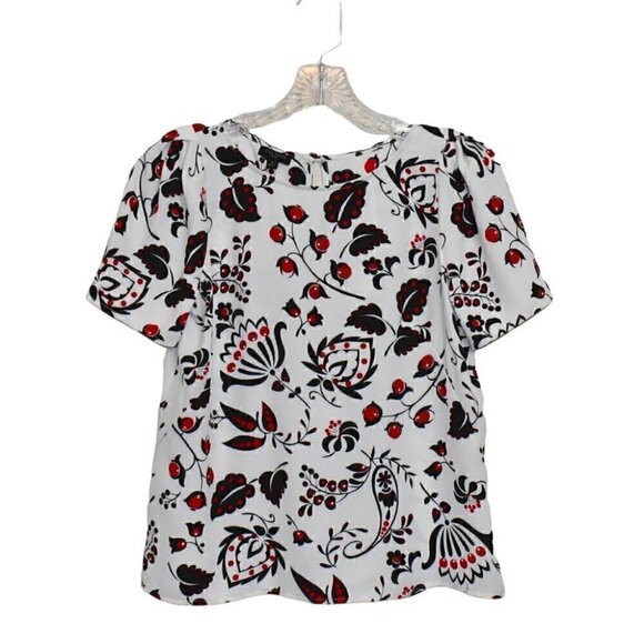 Talbots Short Sleeve Lightweight Cherry Blouse Top White Black Red Size XSP - Picture 1 of 12